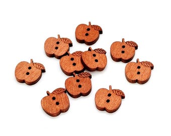 Wood Apple Buttons, 2 Hole, Sewing Craft Embellishments (15mm, 4 or 10 pieces)