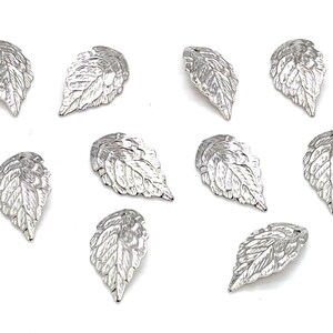 Silver Leaf Charms, Silver Plated Brass, Fall Leaves Jewelry Supplies (18mm, 10 or 50Pieces)
