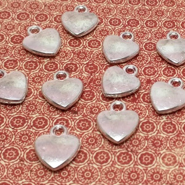 10 or 50 Silver Heart Charms - Small Heart Charms - Metal Heart - Lead Free - Charms in Bulk - Valentine Charms - Love Charms - 13mm