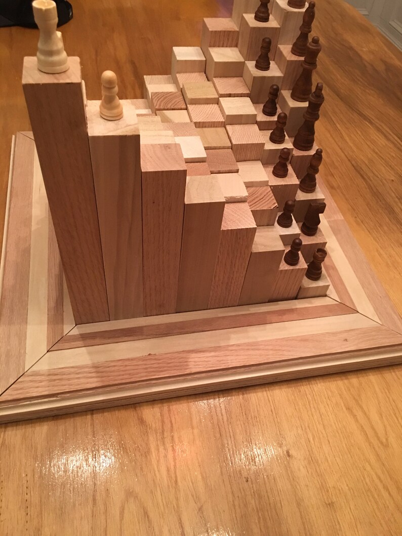 3 d wooden multi level chess board etsy