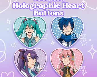 VOCALOID Holographic Heart Pin Buttons