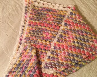 Handmade Knitted baby girls blanket , baby shower gift, nursery blanket, child’s knitted blanket