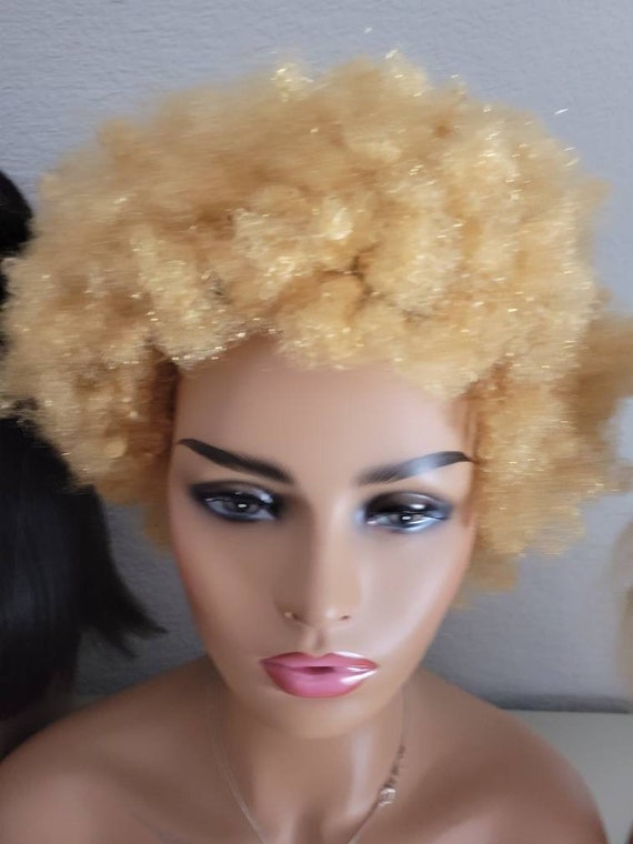 Blond short afro wig.