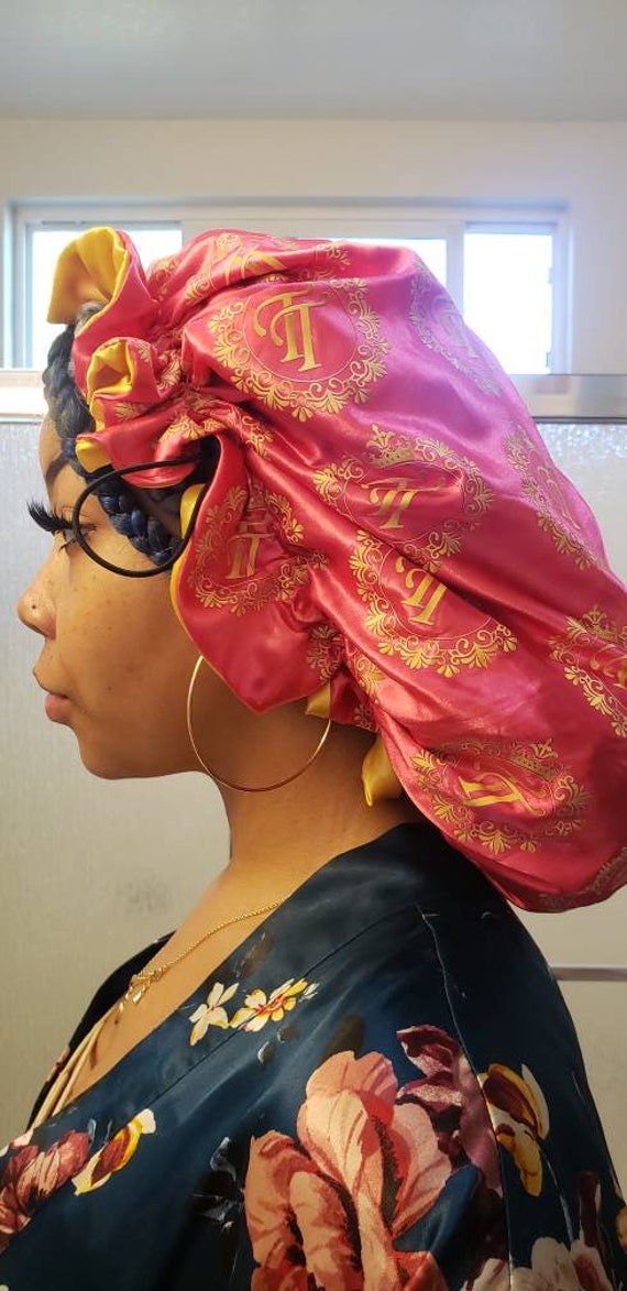 Reversable Sachi hair bonnet pink and yellow gold