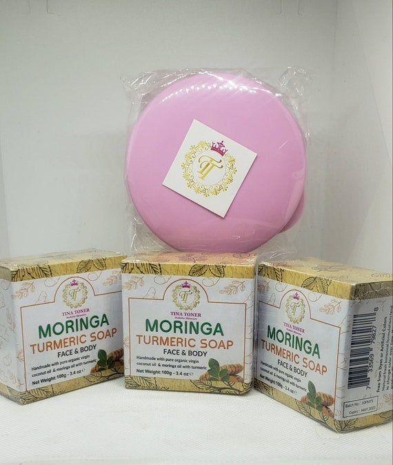 Moringa Turmeric Soap 3 piece with free soap dish