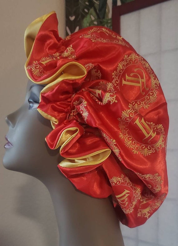 Reversable Sachi hair bonnet red and gold