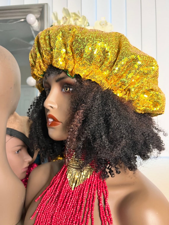 Reversable Sachi hair bonnet black and gold