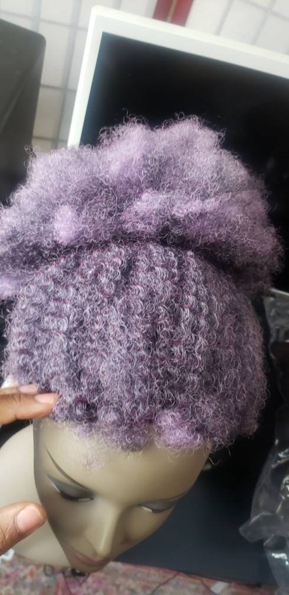 Front wig afro updo purple