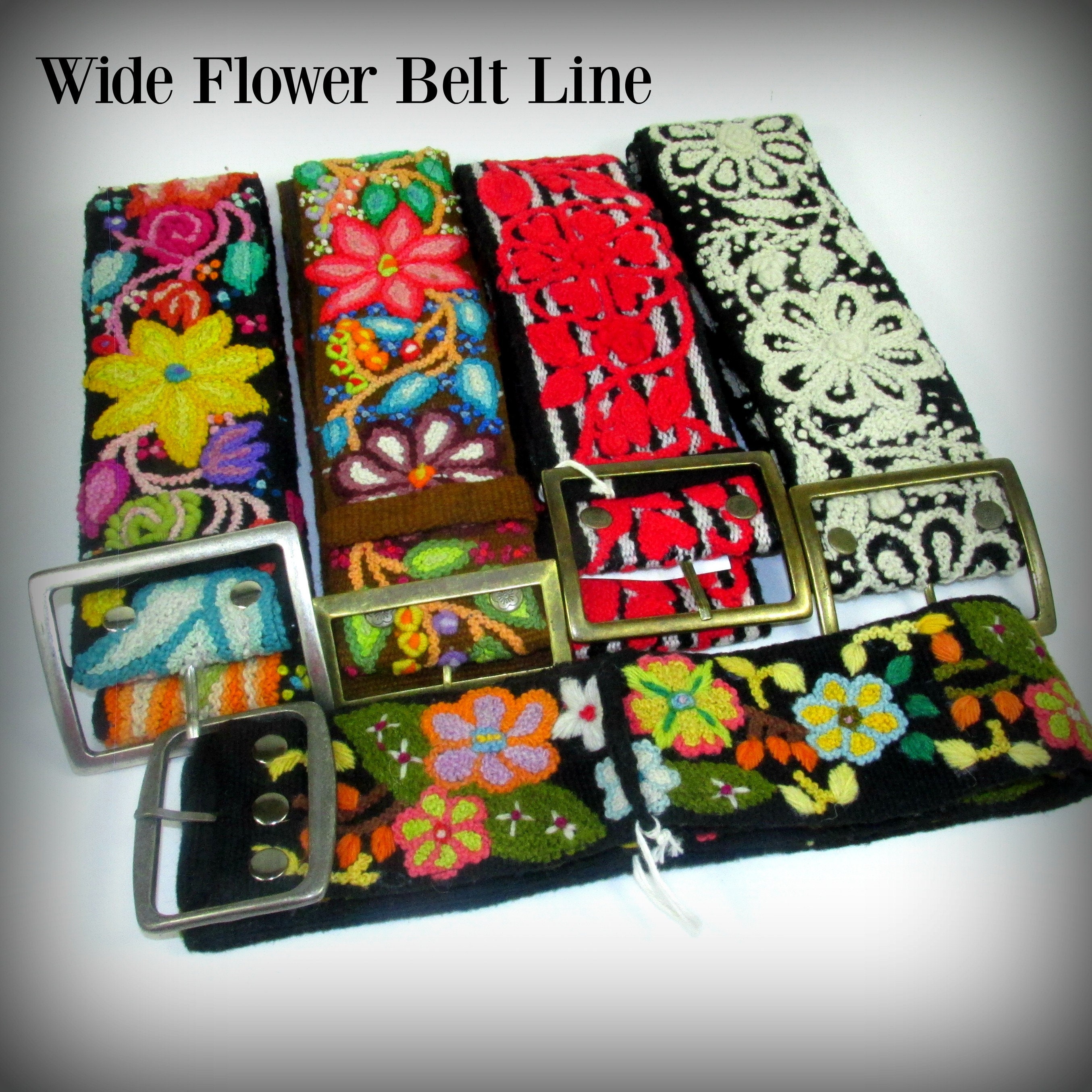 Wide Flower Belts - Hand Embroidered With 100% Sheep Wool - Etsy display picture 2