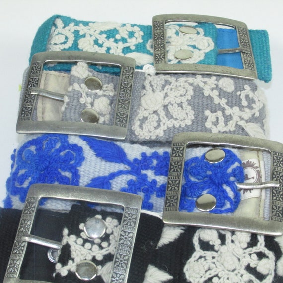Tabask Two-Tone Crewel Embroidered 100% Wool Belt Made in Peru L Western Boho Hand embroidered wool belts from Peru main image 3