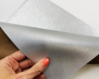 Silver Leather Sheet, Metallic Cowhide Leather Cut off Hide, 11 3/8 inches square, Shiny Genuine Leather Piece, Thin Leatherworking Supplies