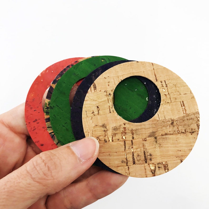 Gold Fleck Kelly Green Eggplant Fun Floral Printed Cork Natural Cork Shapes Watermelon Cork Open Circle Cutouts for DIY Cork Earrings