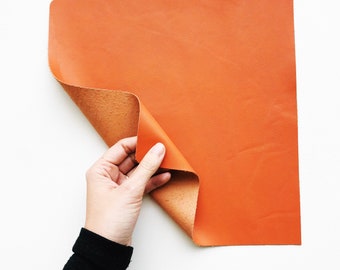 Leather Sheets, Orange Genuine Cowhide Leather, Flexible Leather, Leather Supplier, Bright Orange Leather Sheets