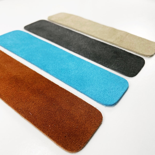 Lux Suede Leather Bookmark Strips, Chestnut, Charcoal, Beige, Blue, Cowhide Rounded Rectangle, Genuine Leather Craft Supplies, Genuine Suede