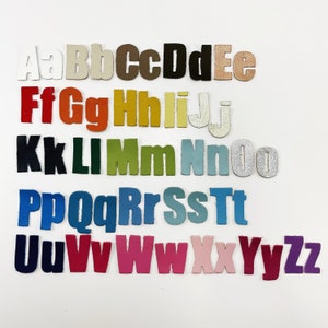 Letras do alfabeto de couro, couro cortado, maiúsculas e minúsculas, fonte de couro colorido, letras de impacto, cortes de apliques de couro de vaca genuíno