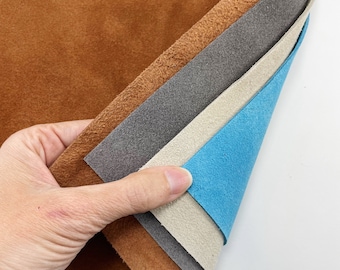 Lux Suede Leather Sheets, 11 3/8" x 11  3/8" size sheets, 4 colors - chestnut, charcoal, birch, blue, Leatherworker Leather Craft Supplies