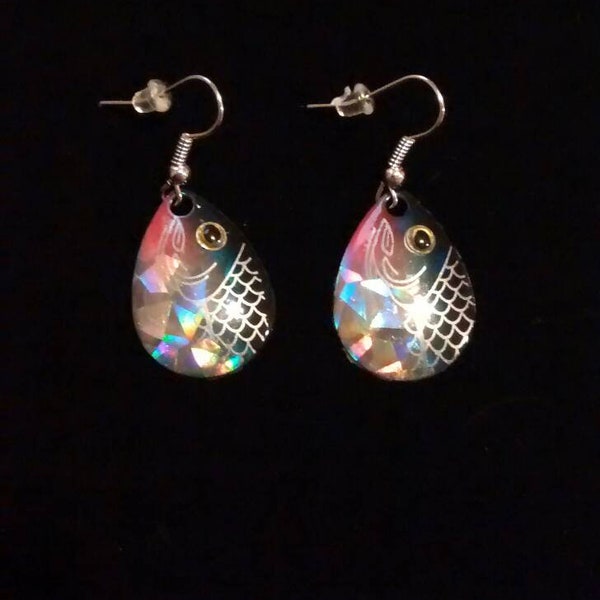 Lure earrings, handmade earrings, holographic baitfish, spinner blade earrings, handmade jewelry, gift for women, gift for girlfriend