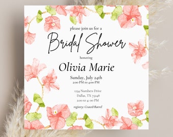 Floral Bridal Shower Template | Elegant Bridal Shower Invite | Digital Download | Canva Compatible | Editable Template