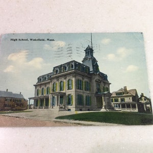 Cartão postal antigo Wakefield MA High School 1917