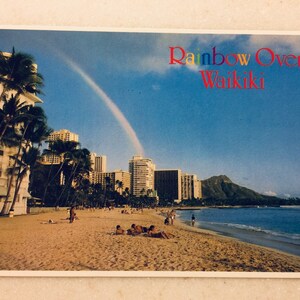 Vintage Postcard Rainbow over Waikiki Hawaiian Postcard Honolulu Hawaii