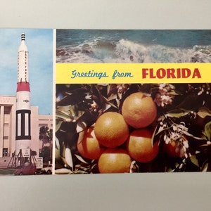 Vintage Postkarte Grüße aus Florida Space Space Shuttle Orangen