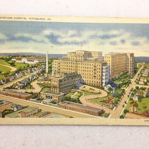 Cartão postal vintage Pittsburgh PA Montefiore Hospital 1948