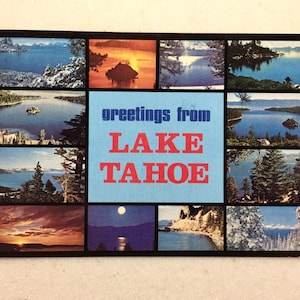 Postal vintage de saludos del lago Tahoe, 1985