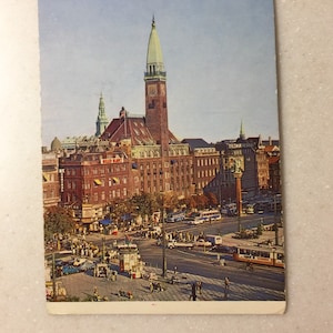 Carte postale vintage Copenhague Danemark Place de l'hôtel de ville Hôtel de ville