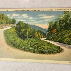 Vintage carte postale W VA Horseshoe Curve on U S route 50 East of Grafton & Clarksburg West Virginia 1939