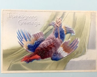 Vintage Postcard Thanksgiving Greetings Embossed Turkey