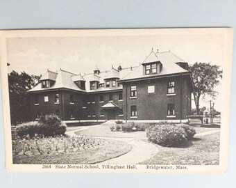 Vintage Postcard Bridgewater MA State Normal School Tillinghast Hall has a One Cent Mayflower Stamp
