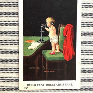 Cartolina d'epoca "Buon Natale, bambino" e telefono antico "Ciao papà", retro indiviso