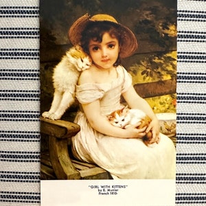 Vintage Postcard Painting Girl with Kittens by E Munier French
