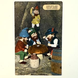 Cartolina d'epoca Rock City Lookout Mountain Fairyland Caverns Gnome Poker Game
