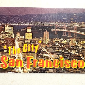 Cartão postal vintage da cidade de São Francisco, Califórnia, à noite, Ponte Golden Gate
