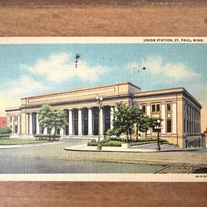 Cartão postal vintage Union Station St Paul MN RR Station 1952