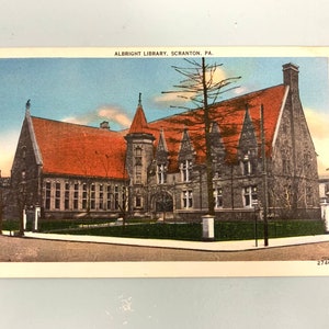 Cartolina d'epoca Scranton PA Biblioteca Albright Pennsylvania 1950
