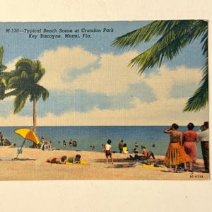 Vintage Postkarte Key Biscayne FL Crandon Park Miami Florida Leinen Karte