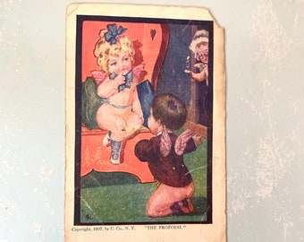 Vintage Postcard The Proposal Children as Cupids 1907