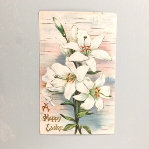 Postal Vintage Felices Lirios de Pascua en relieve 1908