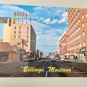 Vintage carte postale MT Billings Montana 1st Avenue vers le nord vers l'est