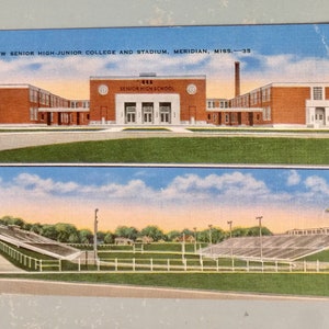 Cartão postal vintage Meridian MS Senior High Junior College & Stadium Mississippi