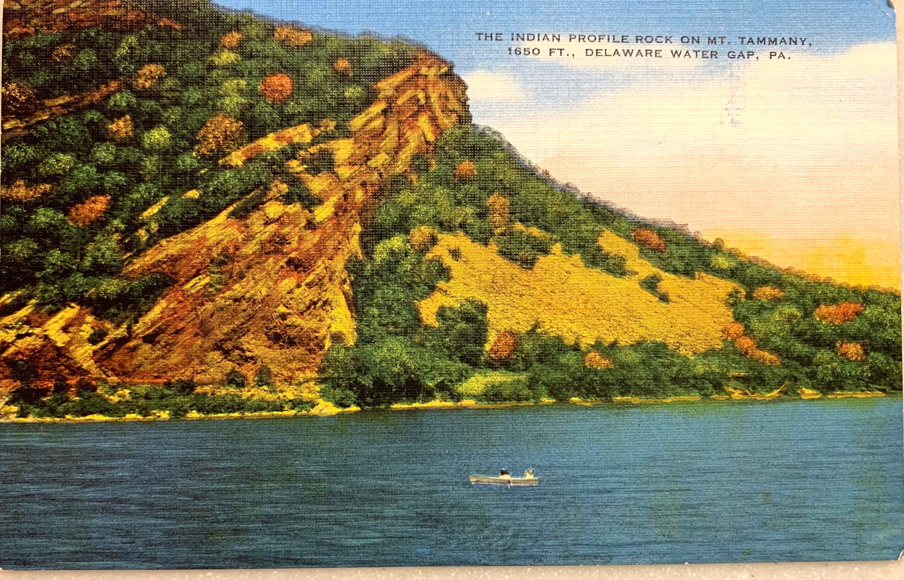 Vintage Postcard Indian Profile Rock on Mt Tammany Delaware Water Gap