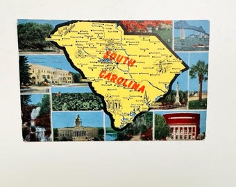 Vintage Postcard S C Map Card Greetings from South Carolina 1954