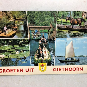 Postal Vintage Países Bajos Saludos de Groeten Uit Giethoorn Países Bajos 1973