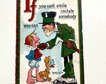 Vintage Postcard Artist Signed C V Dwiggins 1910 Novelty Card Smile Small Boy and Dog