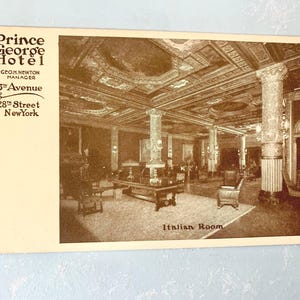 Carte postale vintage N Y Prince George Hotel Italian Room 5th Ave & 28th St Manhattan New York City