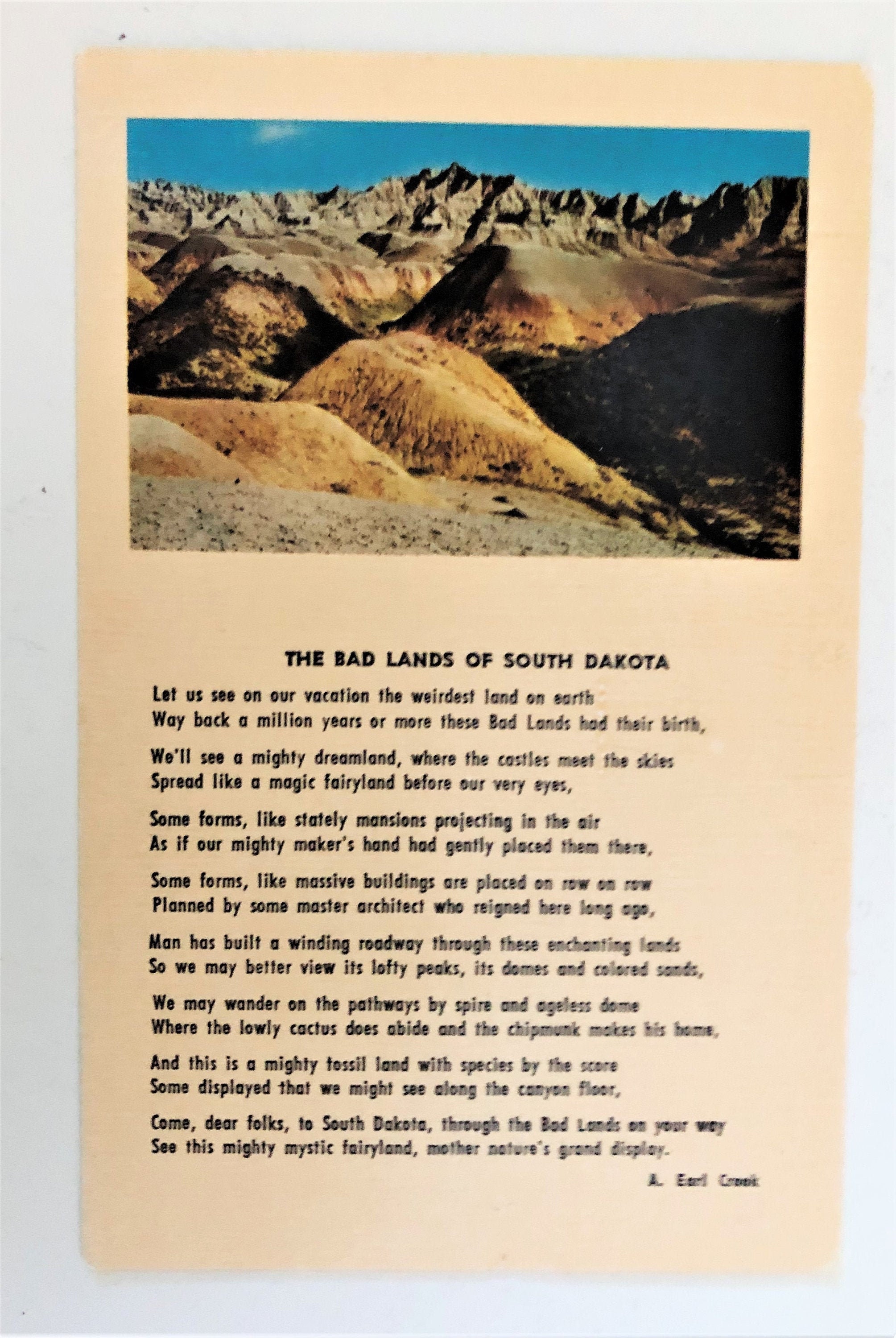 Vintage Postcard The Bad Lands of South Dakota Poetry Poem | Etsy