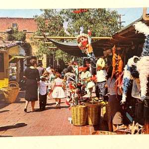 Cartão postal vintage Los Angeles CA Olvera Street Saudações