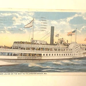 Postal antigua del vapor Louise Tolchester Beach, Maryland, 1917